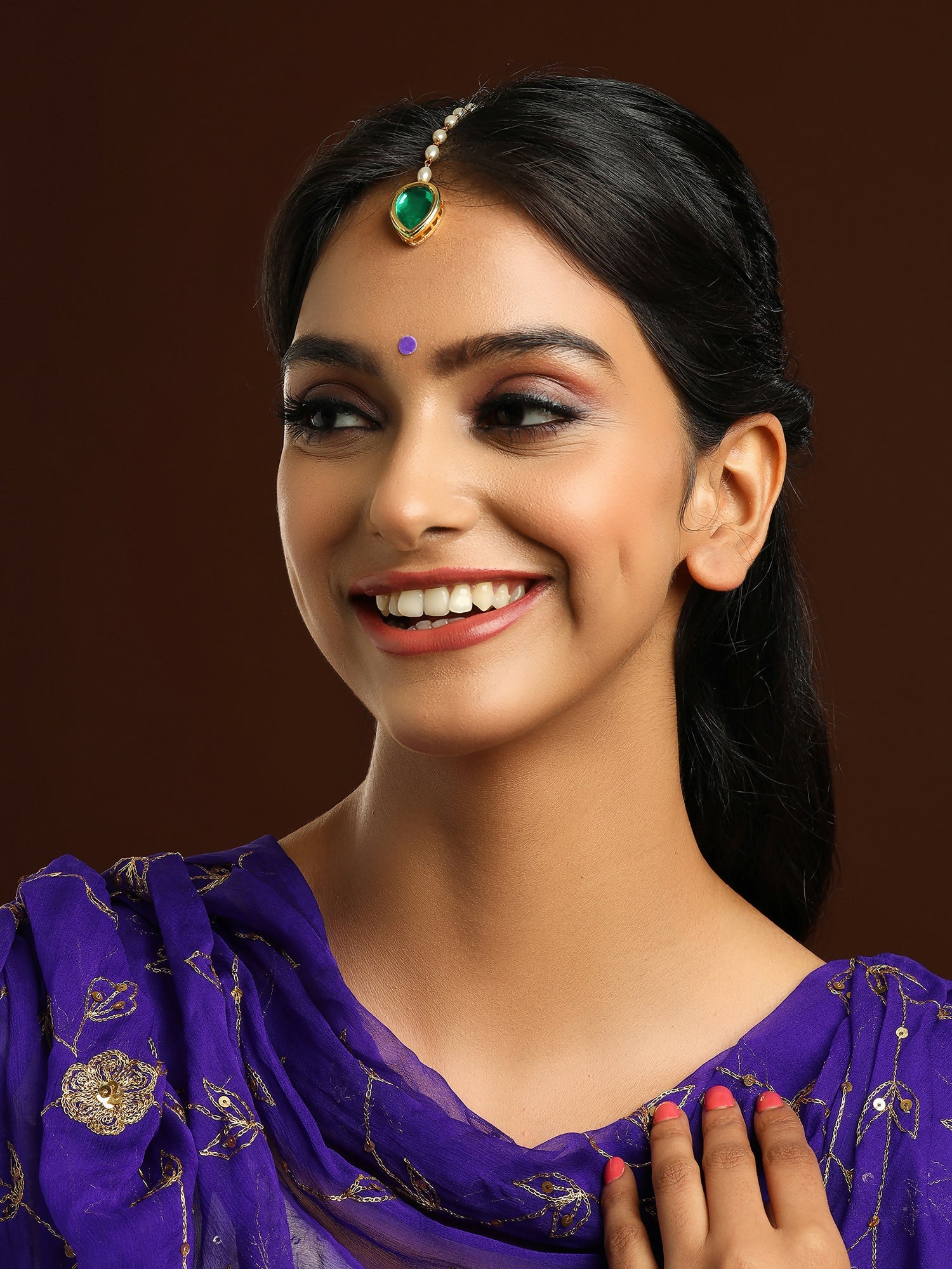 Ruby Raang Green Tear Drop Green Meenakari Maang Tikka | Swadesiicart