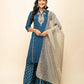 FIORRA Women's Teal Blue Silk Blend Straight Kurta Palazzo Set With Dupatta - Swadesiicart