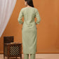 BulBul Pista Green Silk Kurta Set with Floral Embroidered Yoke - Swadesiicart