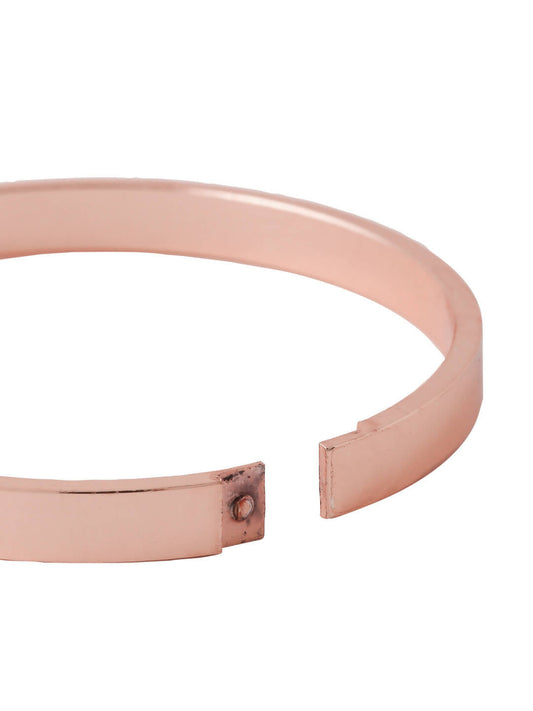 NVR Men's Rose Gold Metal Interlock Kada Bracelet - Swadesiicart