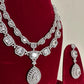 Siver American Diamond Two Layer Elegent Necklace Set With Earrings By House of Ree - Swadesiicart