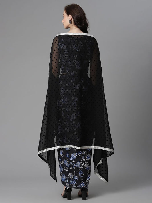 Ahalyaa Women's Black Crepe Digital Print Top Skirt With Shrug | Swadesiicart