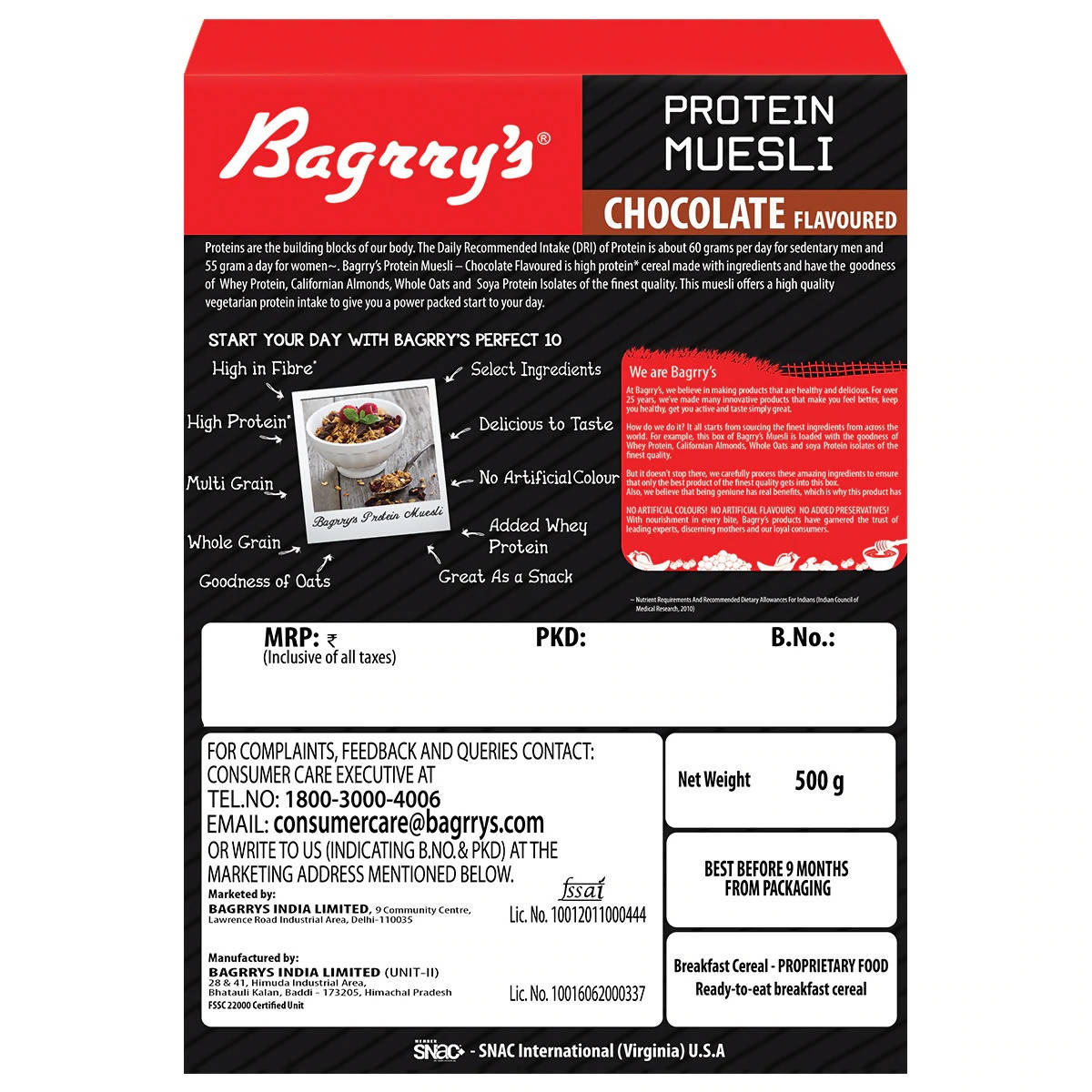 Bagrry's Protein Muesli - Chocolate - Swadesiicart