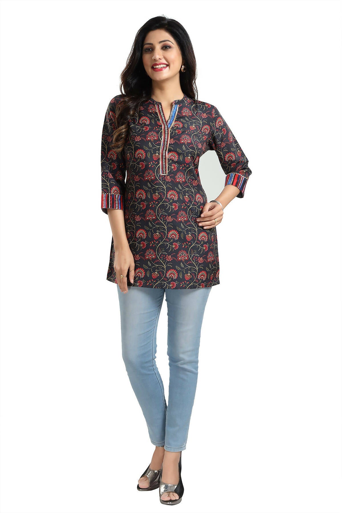 Snehal Creations Blissful Black Rayon Short Kurti Tunic Top - Swadesiicart