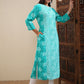 Vishudh Green Floral Printed Keyhole Neck Straight Kurta - Swadesiicart