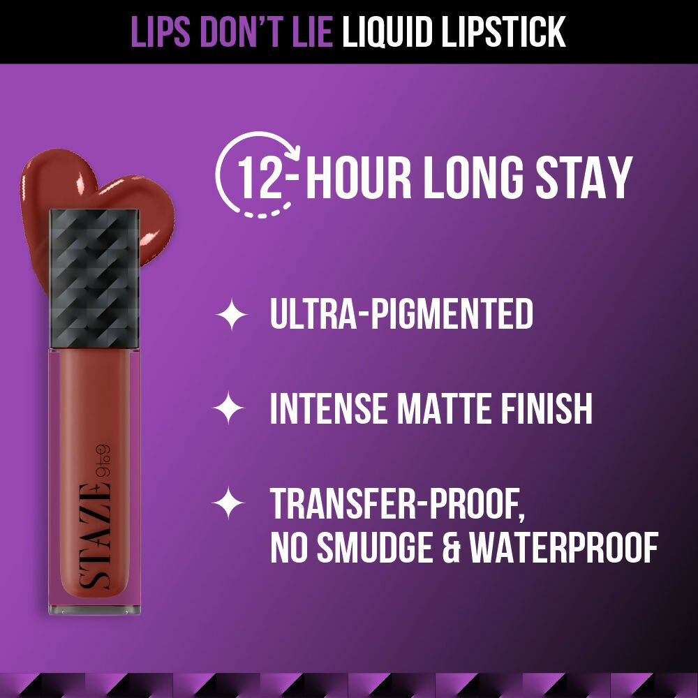 Staze 9to9 Lips Don't Lie Matte + Transferproof Liquid Lipstick - 05 Cocoa Crush - Swadesiicart