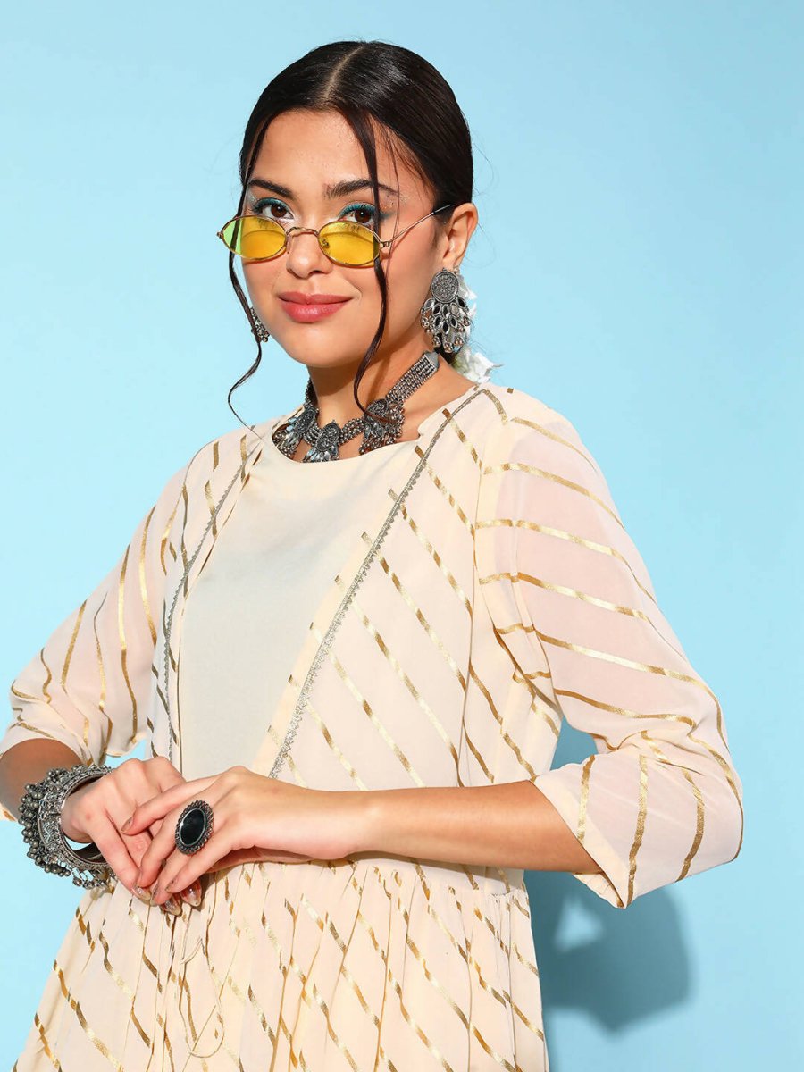 Ahalyaa Off-White Solid Fluid Tie-Up Top | Swadesiicart