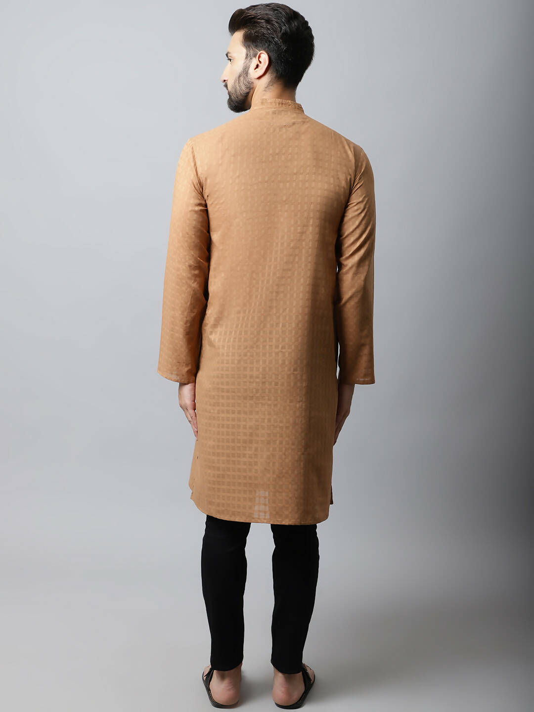 Even Apparels Brown Color Pure Cotton Men's Kurta With Band Collar (CHK1200) | Swadesiicart