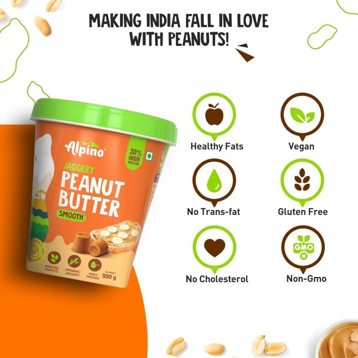 Alpino High Protein Jaggery Peanut Butter Smooth | Swadesiicart