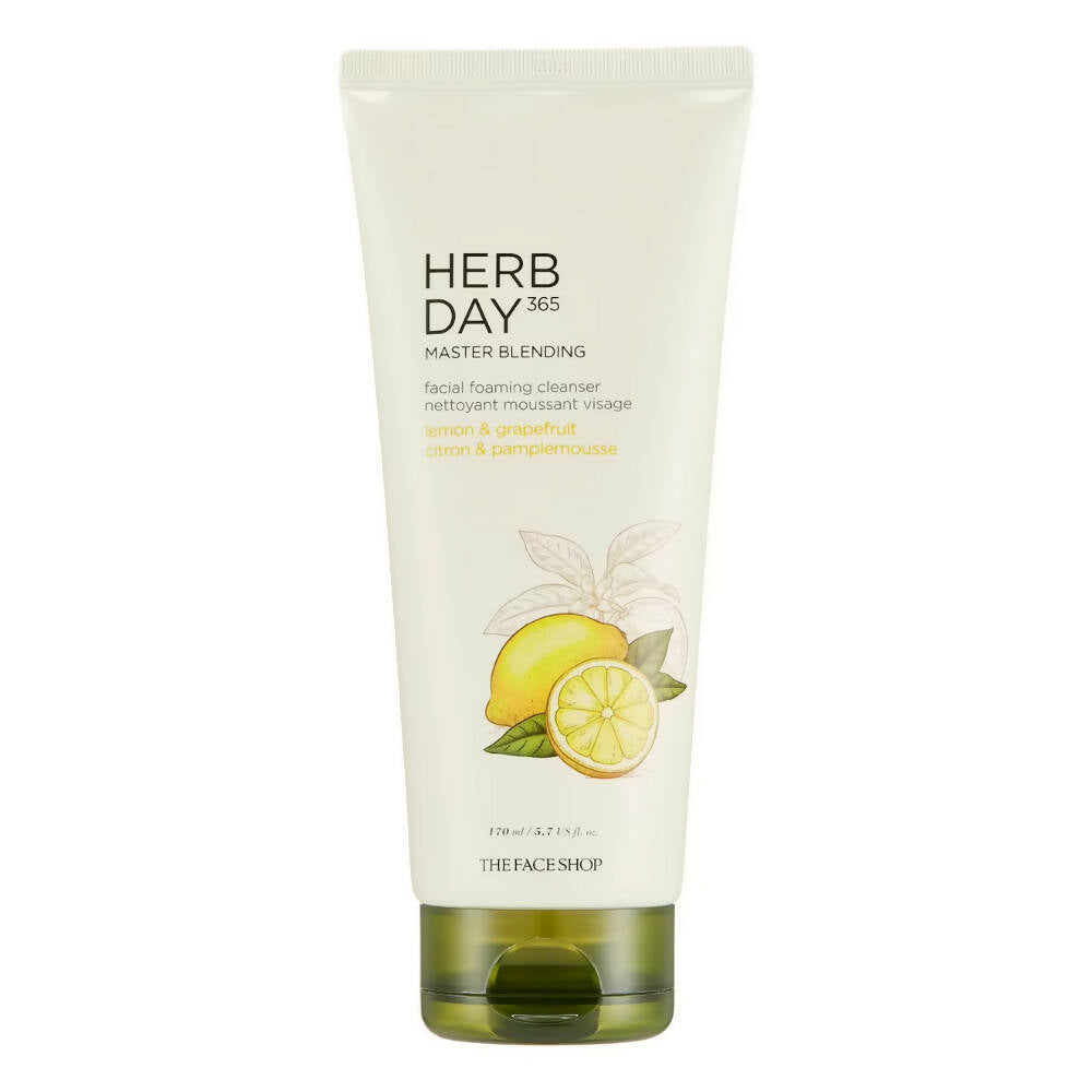 The Face Shop Herb Day 365 Master Blending Foaming Cleanser-Lemon & Grapefruit - Korean Skincare | Swadesiicart