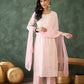 The52 Baby pink Women's Gorgeous Cotton Blend Fabric Thread Work Straight Kurta, Pant and Dupatta Set - Swadesiicart