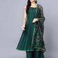Myshka Women Green Ethnic Motifs Yoke Design Panelled Kurti with Sharara With Dupatta | Swadesiicart