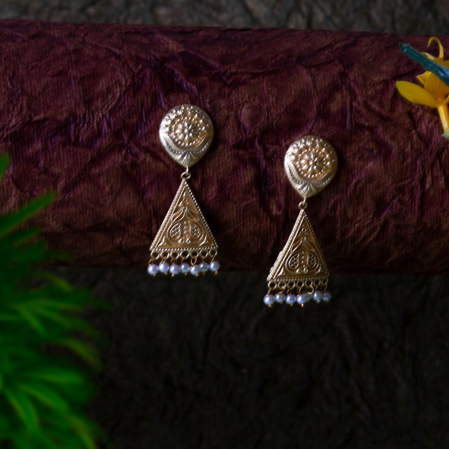 Joban Fashion Women Matte Gold Brass Earrings | Swadesiicart