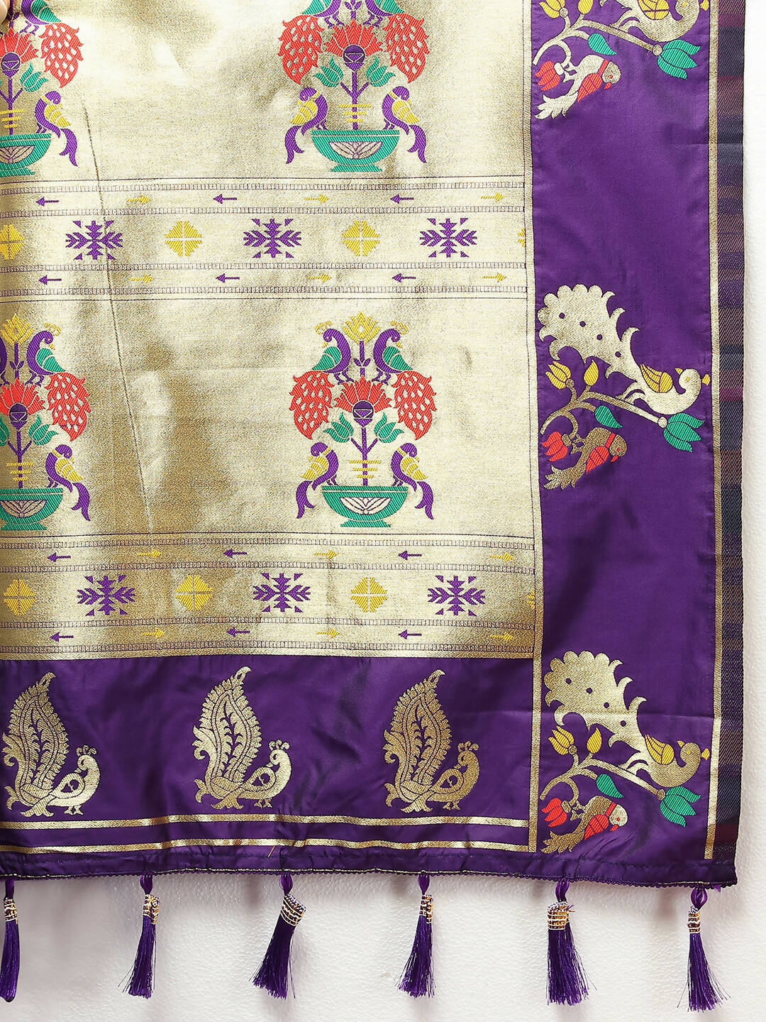 Lorenvalley Fashion Purple Soft Paithani Silk Woven Design Gold Zari Meenakari Weaving Saree - Swadesiicart