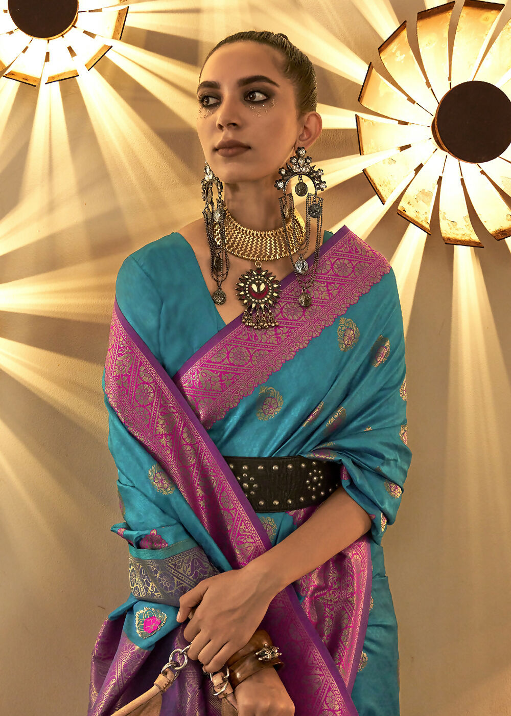Trendy Weaving Silk Turkish Blue Designer Saree - Emponline | Swadesiicart