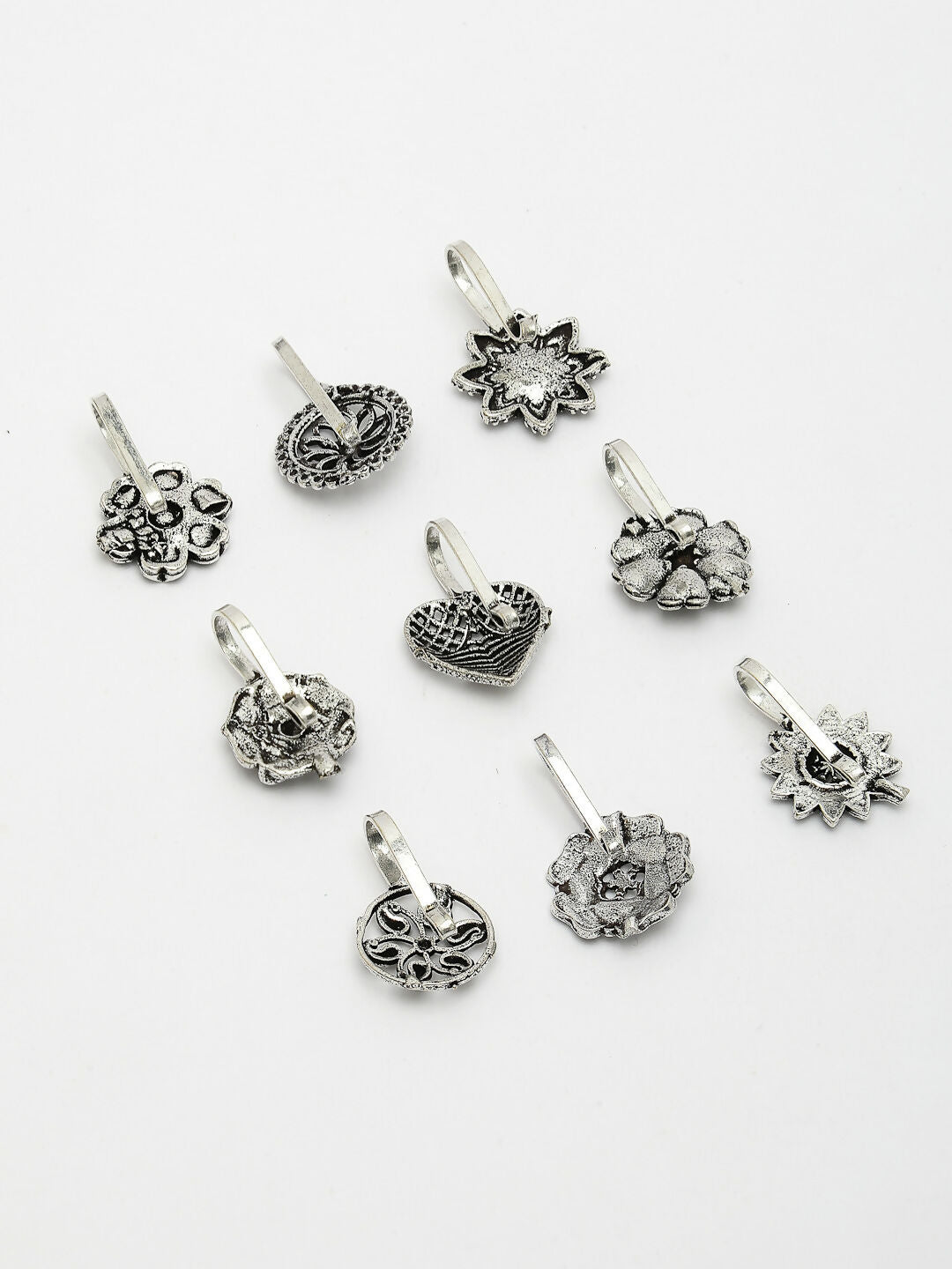 NVR Women's Set of 9 Silver-Plated German Silver Nose Pins | Swadesiicart