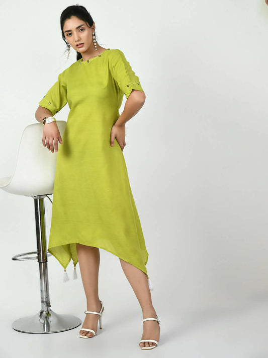 Myshka Women's Green A-Line Solid Kurta - Swadesiicart