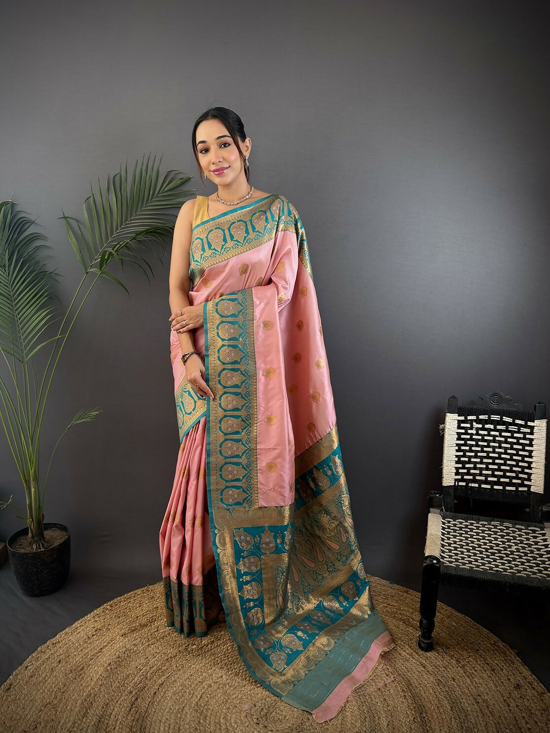 Joban Fashion Teal Butti Banarasi Silk Sarees | Swadesiicart