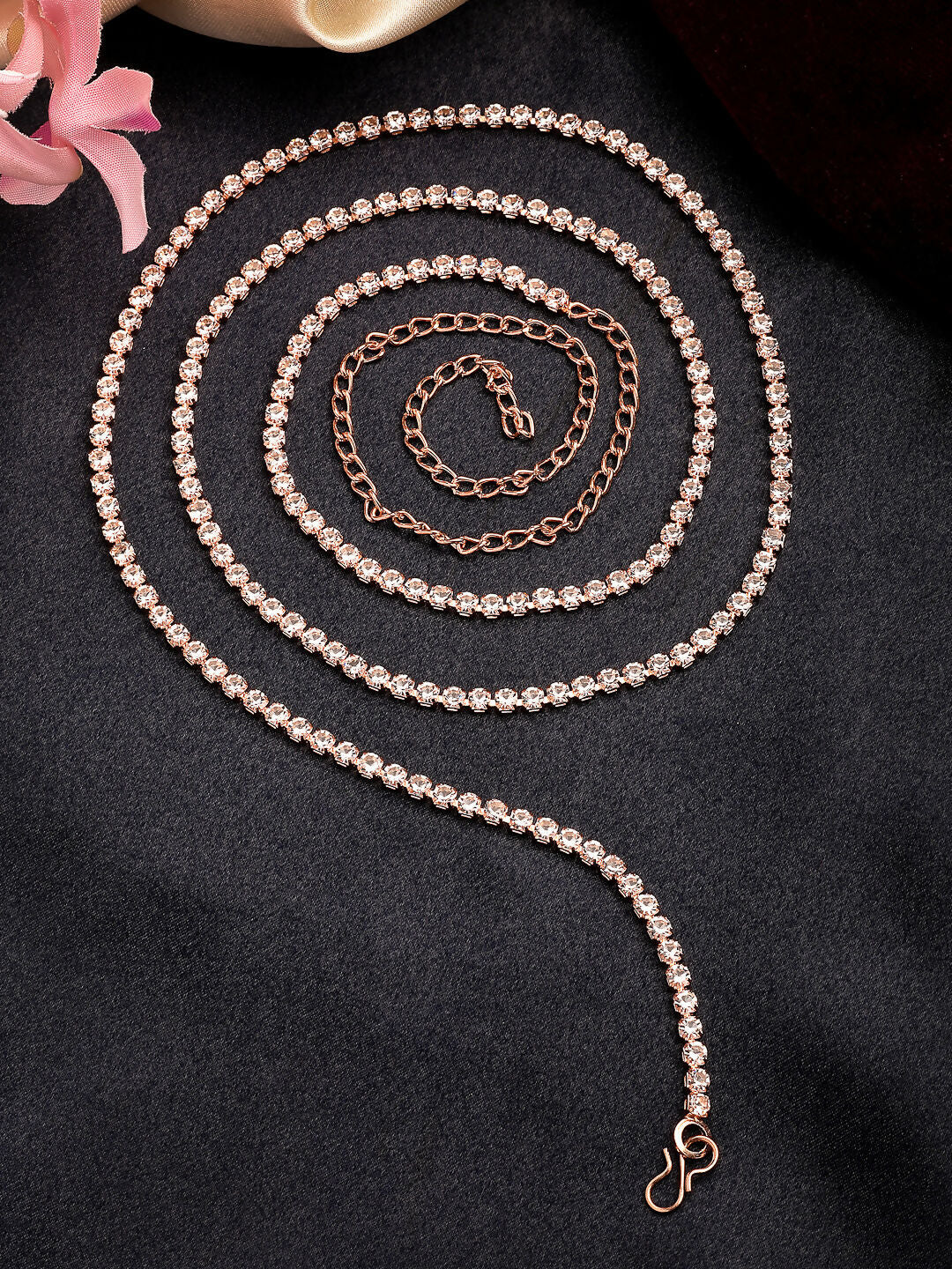 NVR Women's Rose Gold-Polished AD-Studded Kamarbandh Waist Chain | Swadesiicart