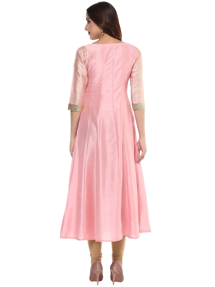 Ahalyaa Women's Pink Poly Silk Kurta | Swadesiicart