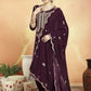 Jyoti Fashion Women's Wine Velvet Cording with Resham Thread & Sequin Kurta with Trouser & Dupatta | Swadesiicart