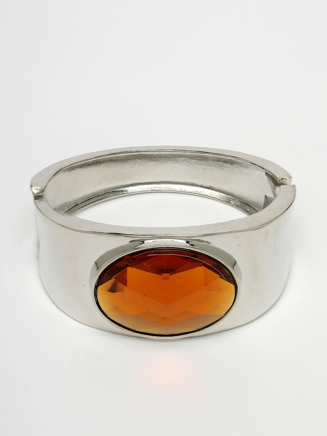 NVR Women Silver-Toned Topaz Rhodium-Plated Kada Bracelet - Swadesiicart