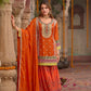 Anaita Orange Chinon Readymade Palazzo Suit with Codding Dori & Sequence Work
