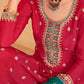 Dazzling Red Embroidered Chinnon Palazzo Salwar Kurta - Emponline | Swadesiicart