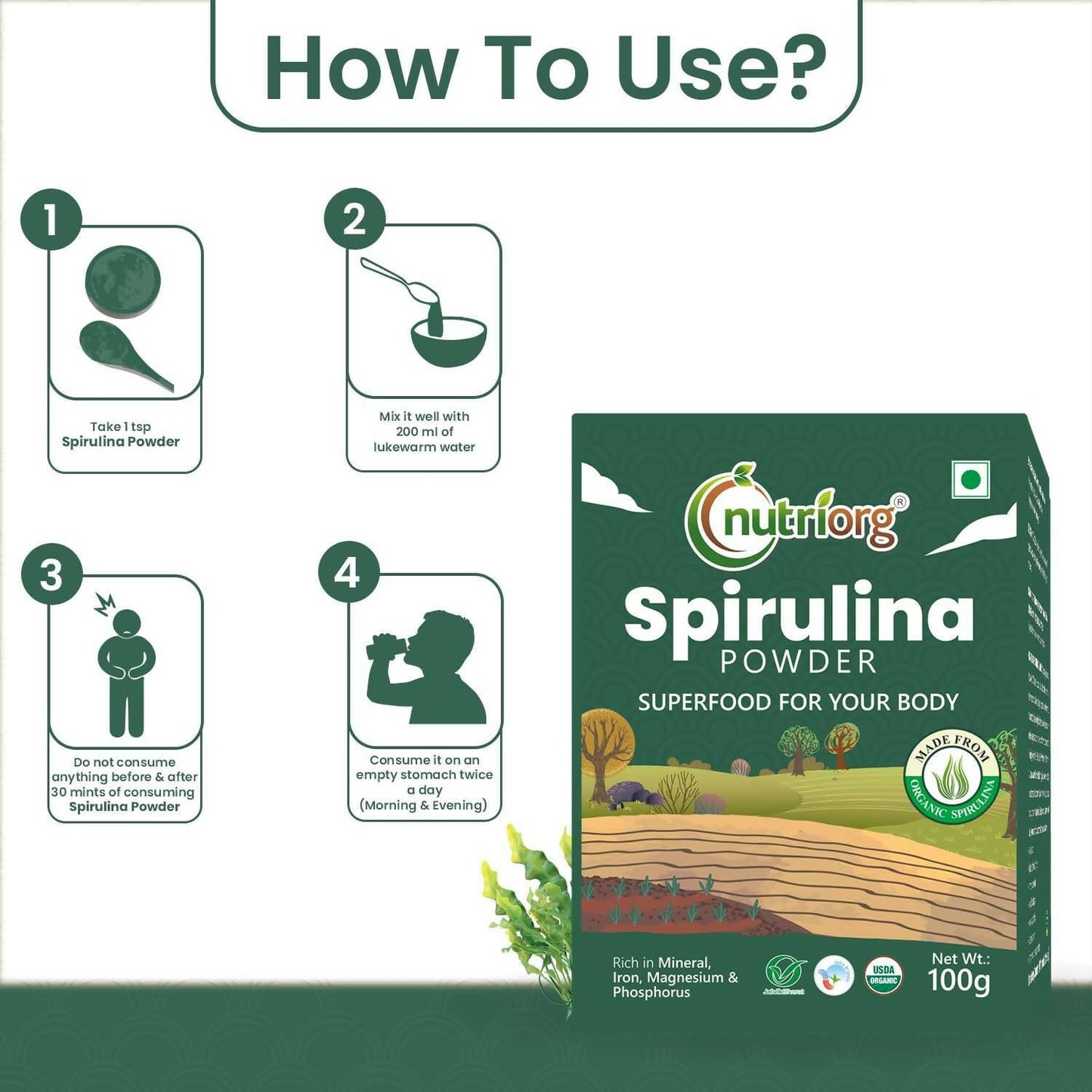Nutriorg Spirulina Powder - Swadesiicart