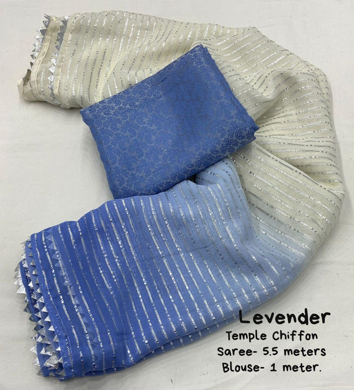 Lavender Poly Chiffon Striped Saree with Unstitched Blouse - Hiral Fashion | Swadesiicart