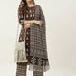 FIORRA Women's Brown Cotton Straight Kurta Pant With Dupatta - Swadesiicart