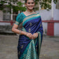 Vishnu Weaves Women's Navy-Blue Soft Silk Zari Woven Saree with Blouse - Swadesiicart