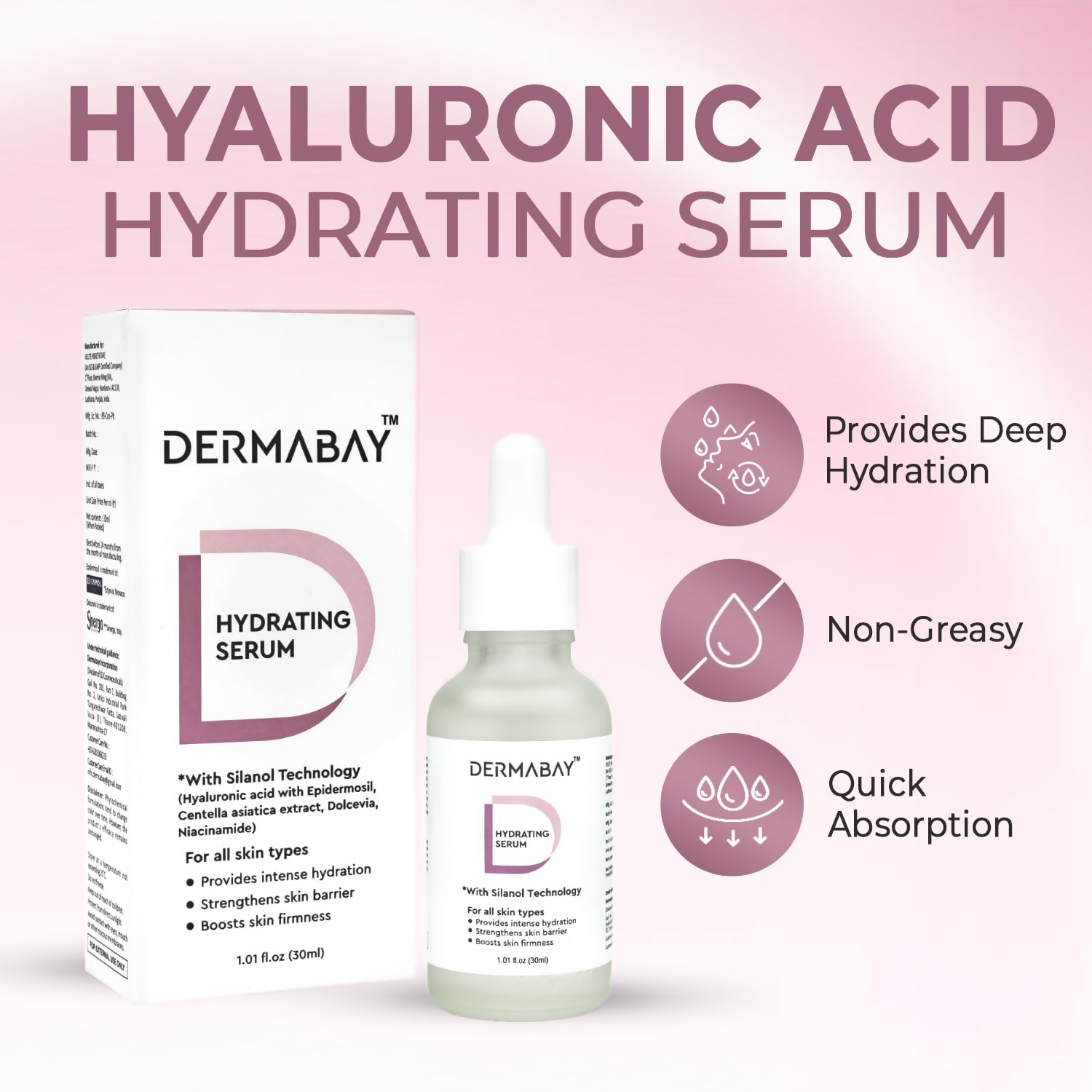 Dermabay Hydrating Serum Advanced Formula with Hyaluronic acid & Niacinamide | Swadesiicart