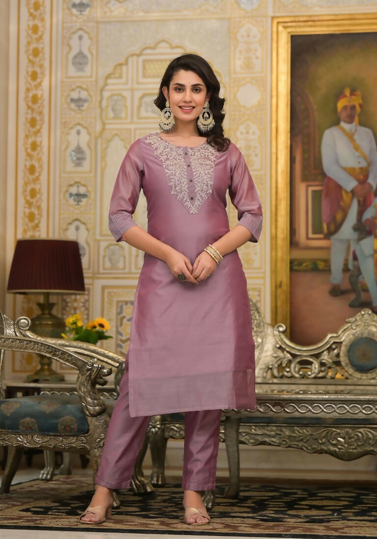 Partywear Designer Rose gold Cotton Silk Stitched Suit With Dupatta - Tanisha | Swadesiicart
