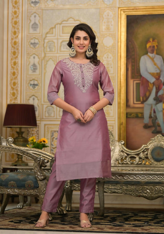 Partywear Designer Rose gold Cotton Silk Stitched Suit With Dupatta - Tanisha | Swadesiicart