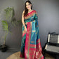 Joban Fashion Teal Banarasi Soft Silk Peacock Butta Work Saree | Swadesiicart