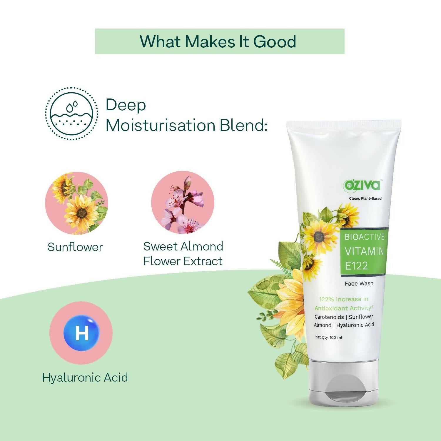 OZiva Bioactive Vitamin E122 Face Wash - Swadesiicart