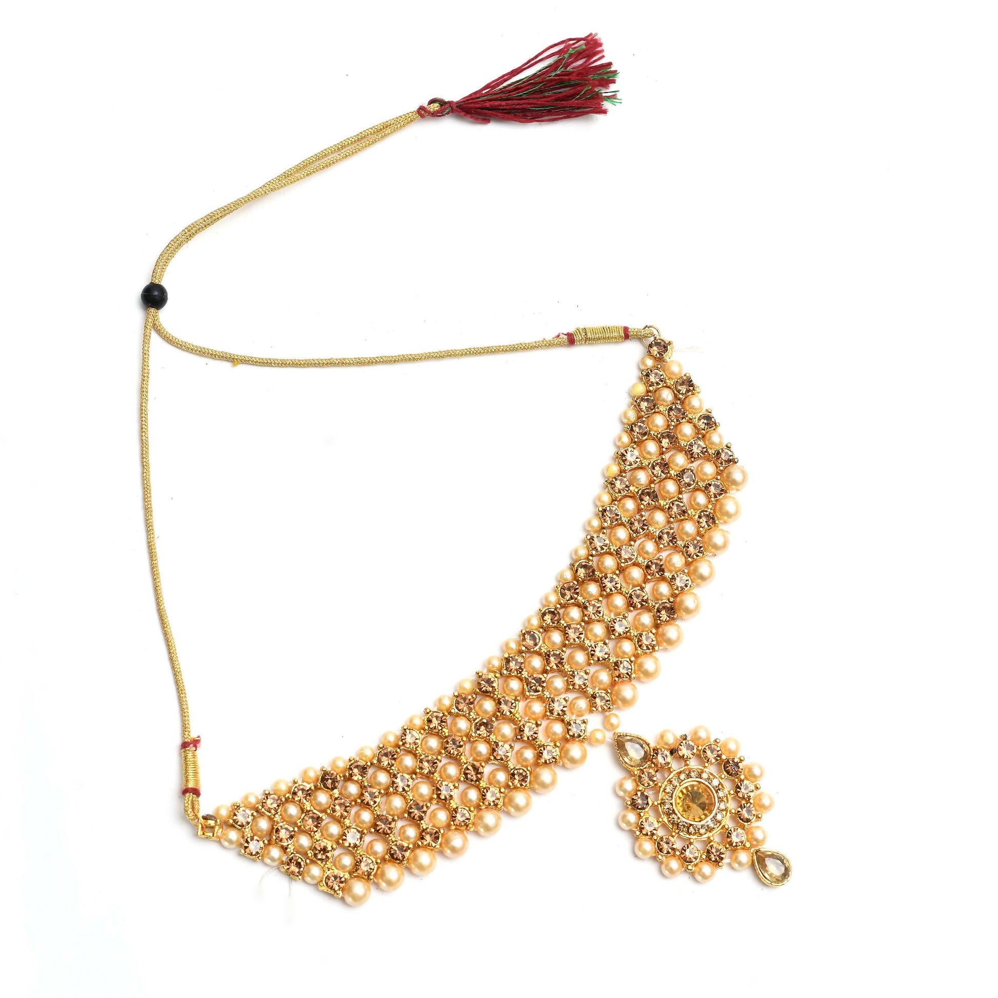 Mominos Fashion Johar Kamal Gold-Polished Brass Finish Kundan/Stone Choker For Women (Golden) | Swadesiicart