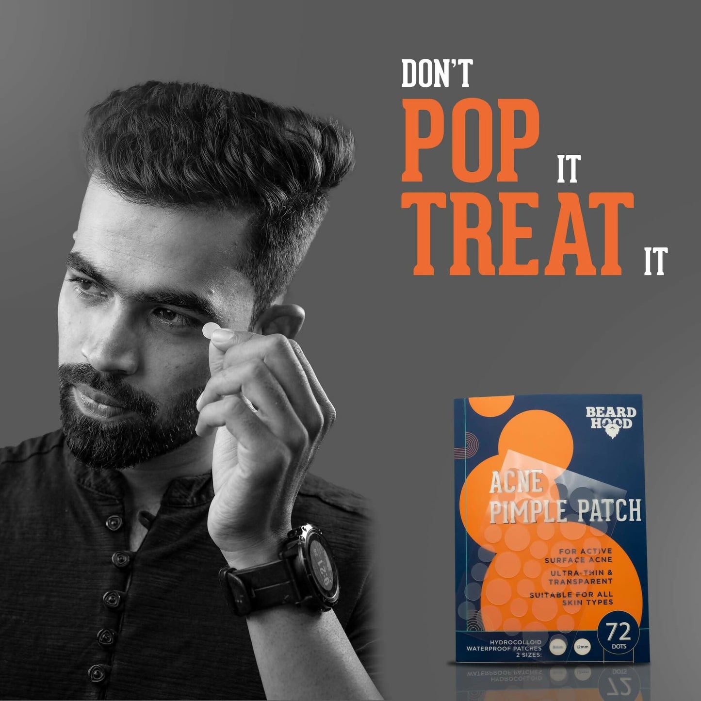 Beardhood Acne Pimple Patch Hydrocolloid Waterproof Patches For Active Surface Acne, Absorbs Pimple Overnight - Swadesiicart