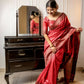 Vishnu Weaves Women's Gajri Handloom Raw Silk Woven Border Saree with Unstitched Blouse - Swadesiicart