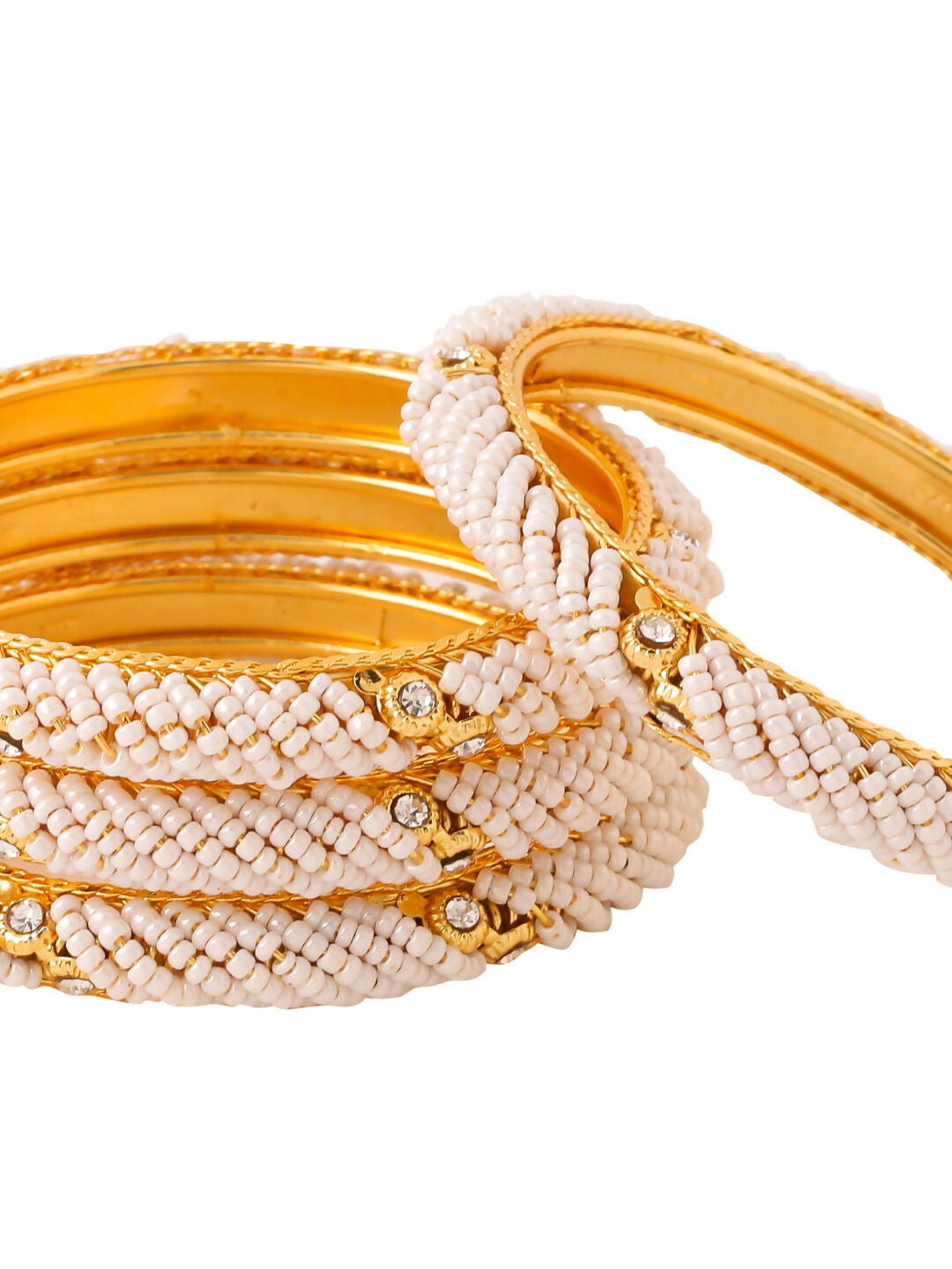 NVR Women Set of 4 Gold-Polished Traditional Pearls Beaded Bangles - Swadesiicart