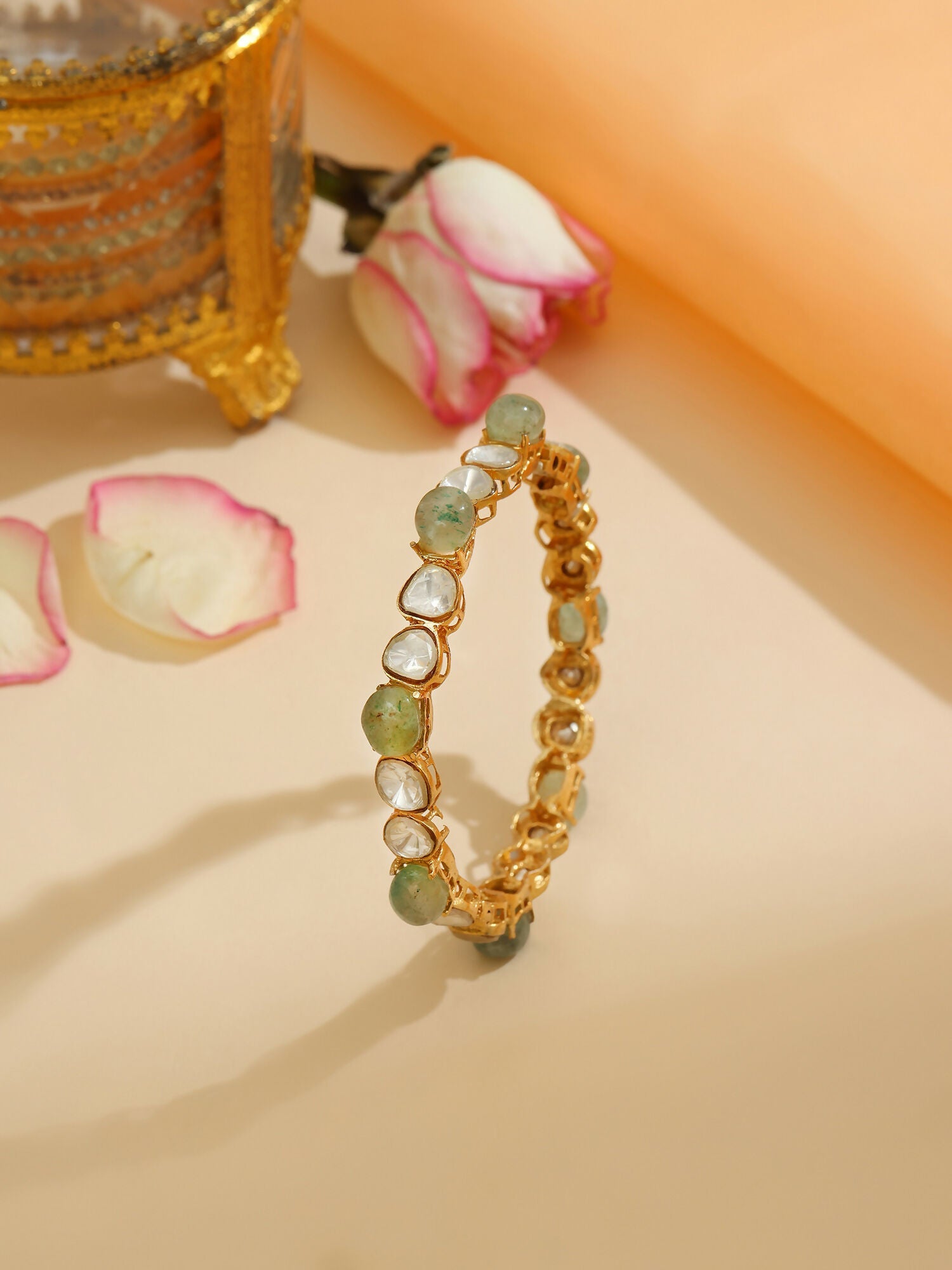 Ruby Raang 22k Gold Polished Kundan Bangle | Swadesiicart