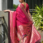 Vishnu Weaves Women's Pink Paithani Silk Zari Woven Saree with Blouse - Swadesiicart