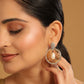 Nuyug 22K Gold Plated Cubic Zirconia Studded Contemporary Moon Shaped Pearl Drop Chandbalis | Swadesiicart