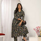 Jyoti Fashion Women's Black Chanderi Silk Floral Print with Side Pocket Kurtis & Sets | Swadesiicart