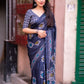 Blue Silk Blend Ethnic Motifs Saree with Unstitched Blouse - A2M