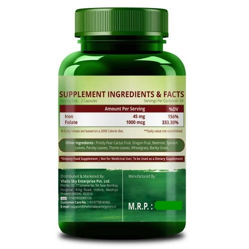 Himalayan Organics Plant Based Iron Supplement + Folate Vegetarian Capsules | Swadesiicart