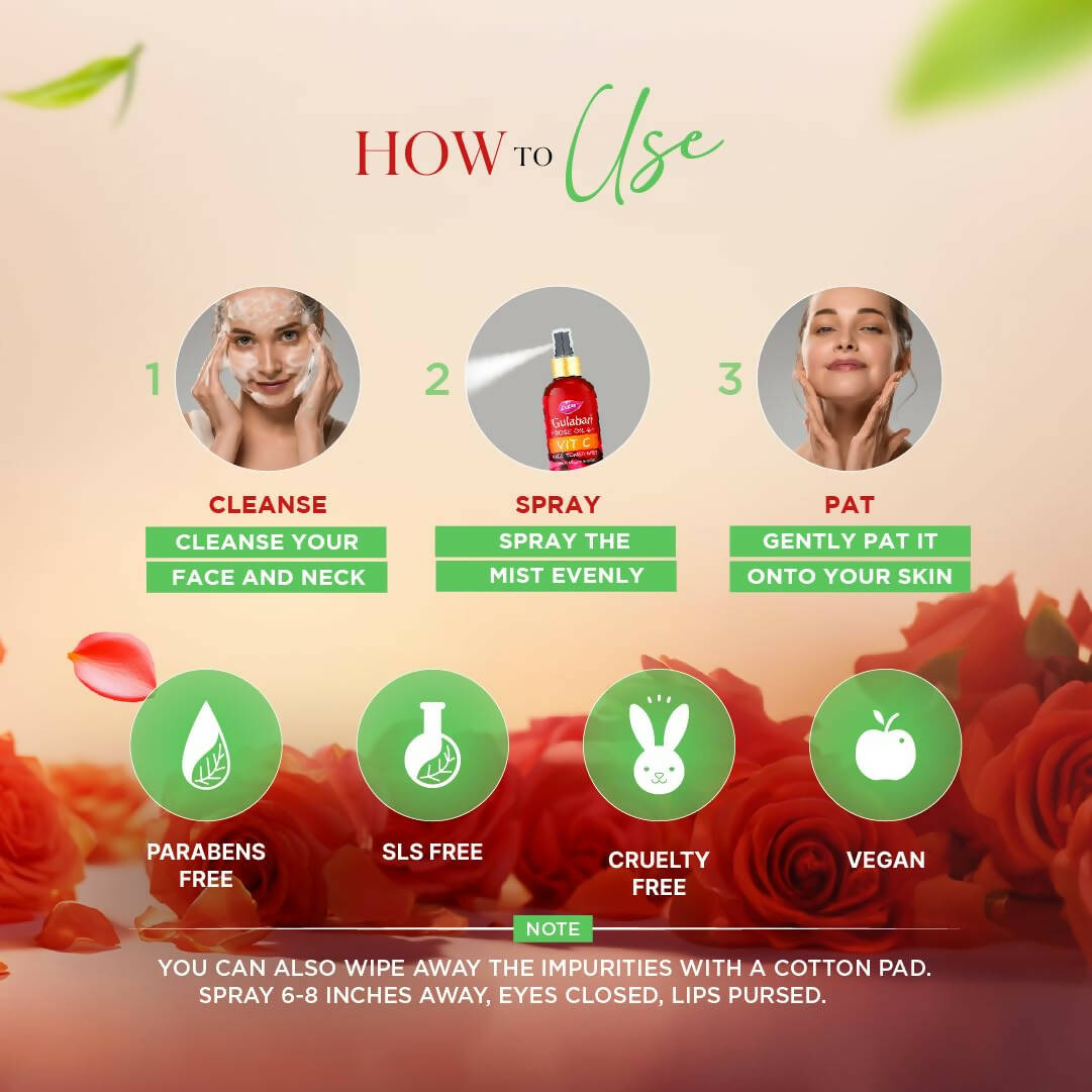 Dabur Gulabari Rose Oil & Tea Tree Face Toner Mist | Ayurvedic Toner for Pore Tightening & Glow - Swadesiicart