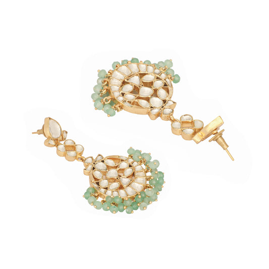 Nuyug 22K Gold Plated Regal Green Kundan Chandbali Earrings | Swadesiicart