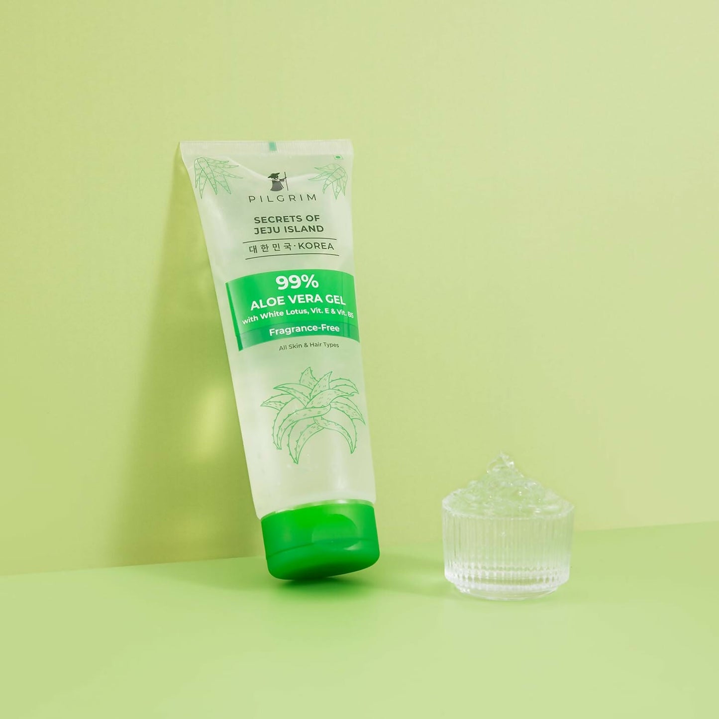 Pilgrim Korean 99% Pure Aloe Vera Gel with Vitamin E & Vitamin B5, Hydrates & Soothes Skin - Korean Skin Care - Swadesiicart